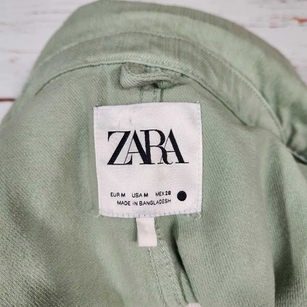 ZARA Victoria Cotton Overshirt Light Green Utility Barn Style Jacket Medium - Picture 8 of 8